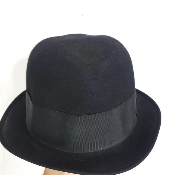 Vintage Royal Stetson Hat Union Made Bowler 50s 60s Rounded Top Fedora Black - Picture 1 of 11